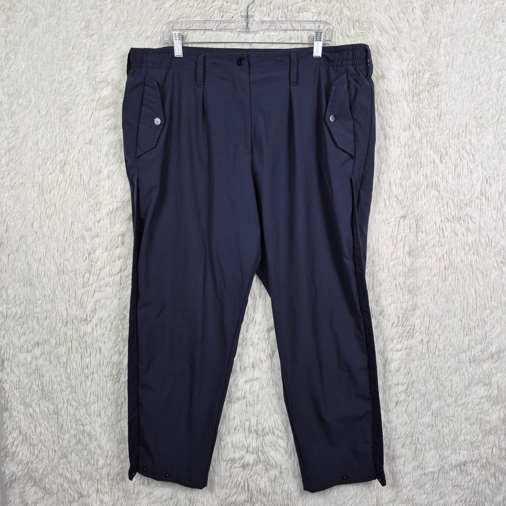Paskho XL Navy Blue Travel Pants Technical Stretch Pleated Snap Hem Men‎